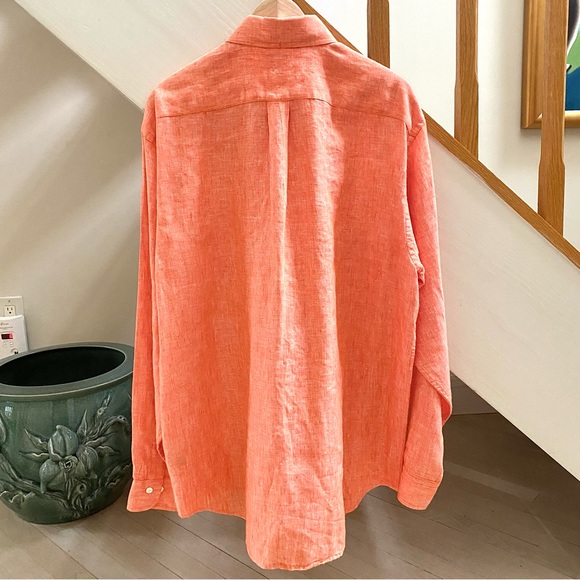 BROOKS BROTHERS 346 MEN’S 100% LINEN SHIRT ORANGE SIZE LARGE - Picture 3 of 15